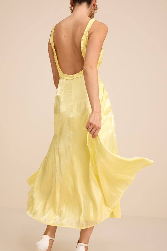 Marlana Light Yellow Sleeveless Ruffled Midi Dress #Color_Light Yellow