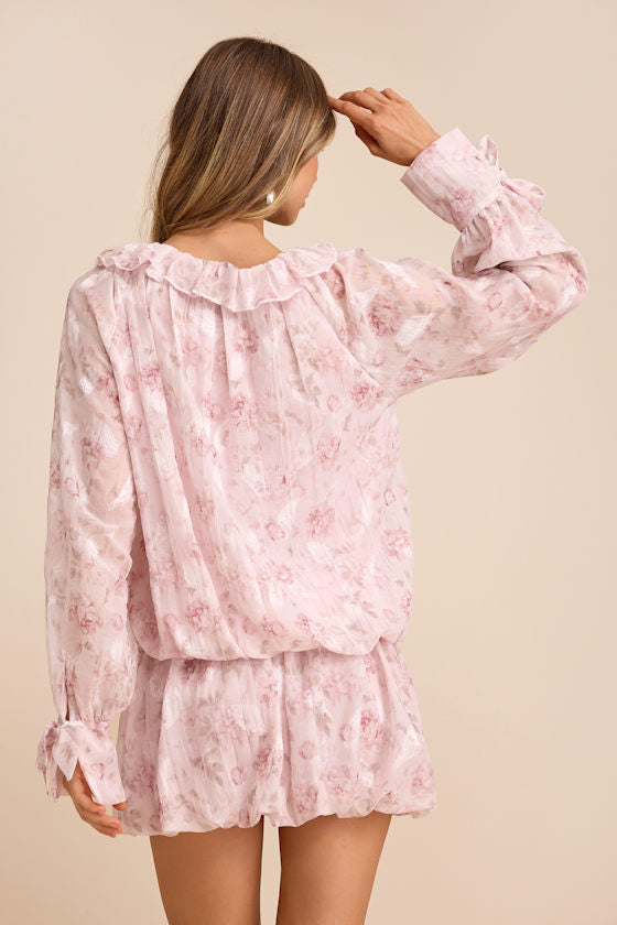 Marcia Blush Pink Floral Ruffled Drop Waist Mini Dress