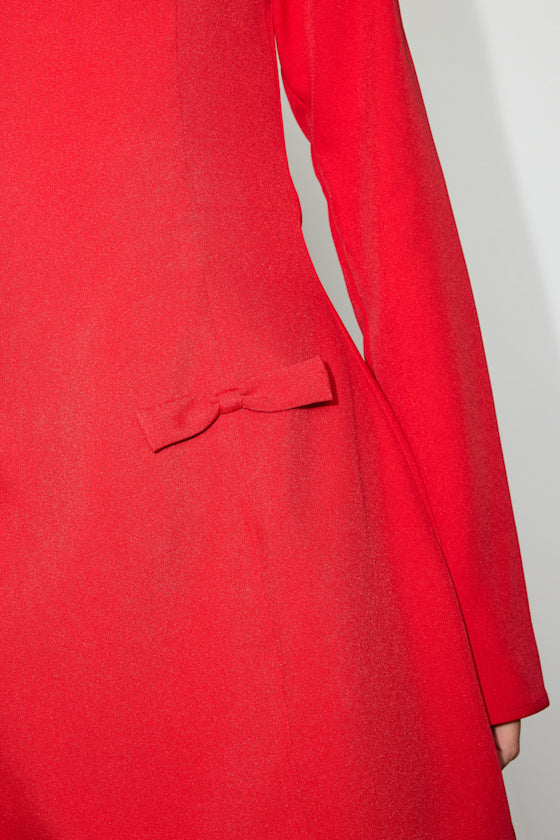 Pemberton Red Boat Neck Long Sleeve Mini Dress #Color_Red
