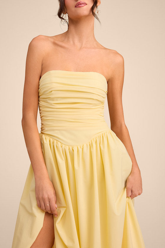 Marilou Black Strapless Ruched Lace-Up Maxi Dress