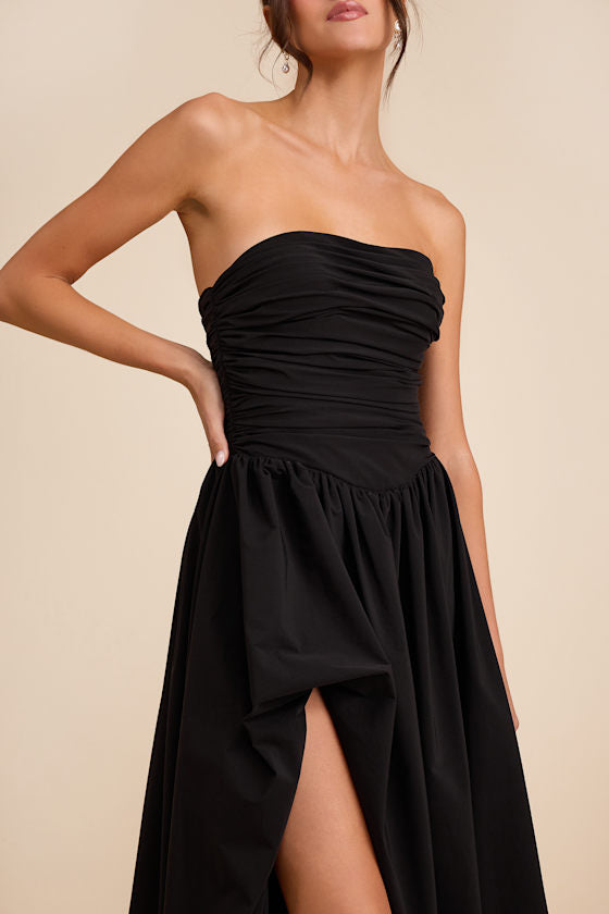 Marilou Sage Green Strapless Ruched Lace-Up Maxi Dress