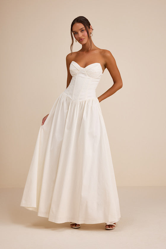 Almeria Navy Blue Strapless Lace-Up Maxi Dress