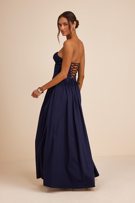Almeria White Strapless Lace-Up Maxi Dress
