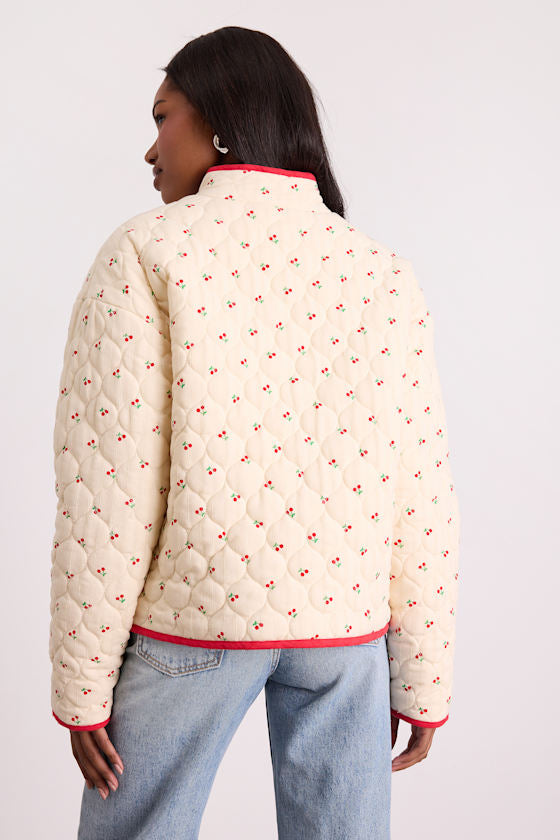 Bundled Perfection Bright Blue Floral Quilted Puffer Jacket