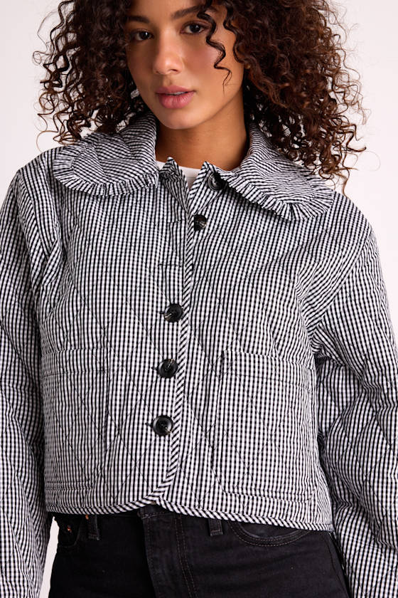 Ilona Black and White Gingham Quilted Collared Jacket