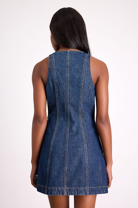 Didi Dark Wash Denim Wrap Mini Dress #Color_Dark Wash