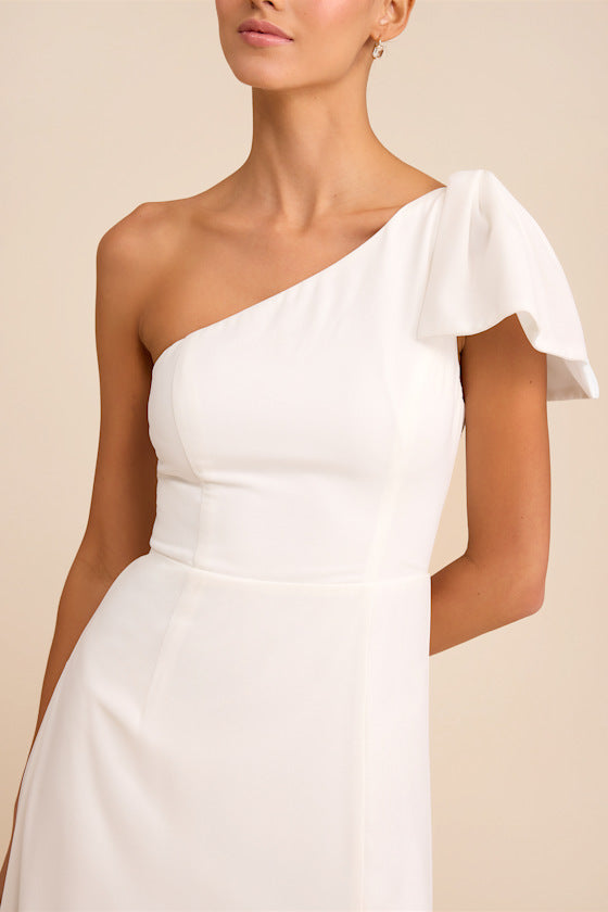 Simply Brilliant Black One-Shoulder Bow Maxi Dress