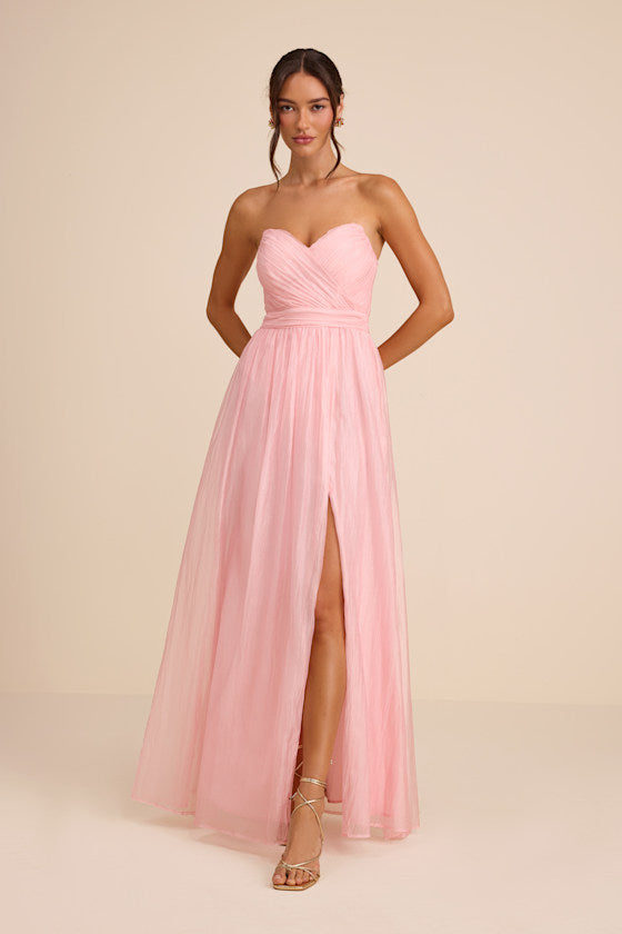 Rosalind Light Pink Organza Strapless Maxi Dress #Color_Light Pink