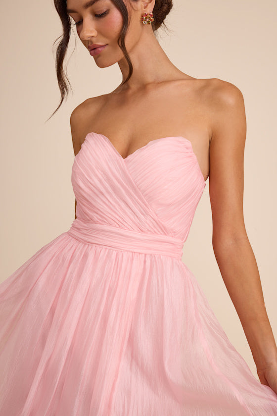 Rosalind Light Pink Organza Strapless Maxi Dress #Color_Light Pink