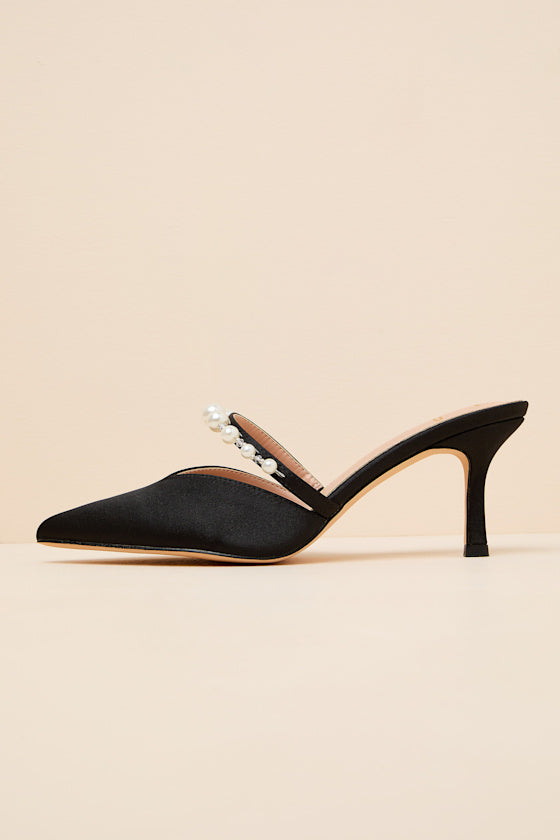 Daryll White Satin Pearl Pointed-Toe Mule Pumps
