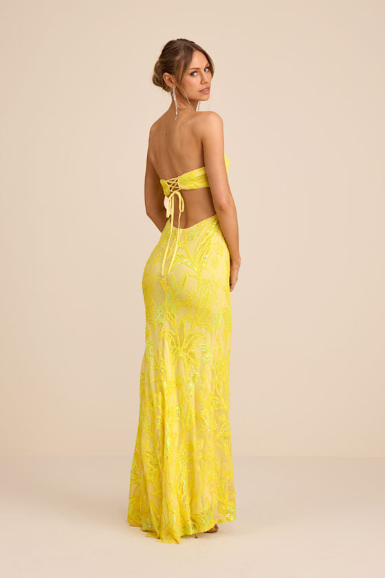 Shimmering Icon Lavender Sequin Lace-Up Strapless Maxi Dress