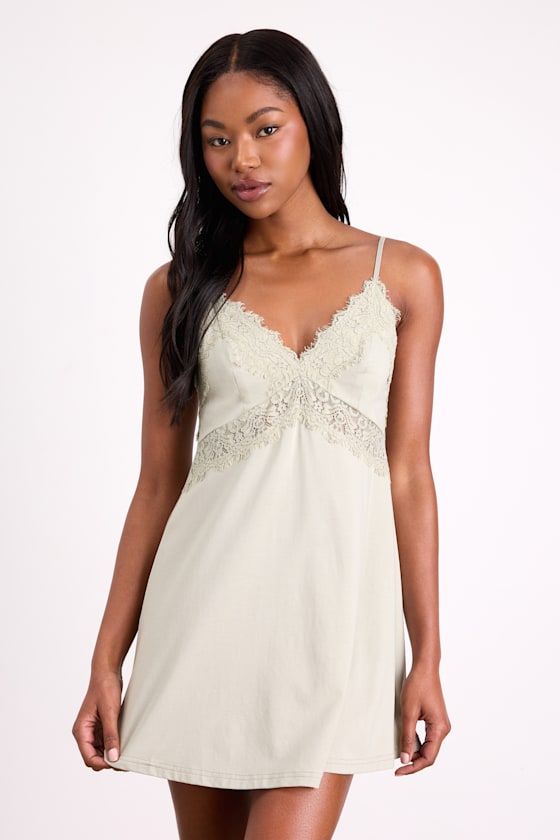 Absolutely Enchanting White Lace Lingerie Slip #Color_Sage