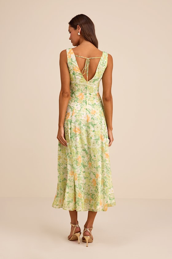 Your Only Darling Green Floral Print Sleeveless Midi Dress #Color_Green Floral Print