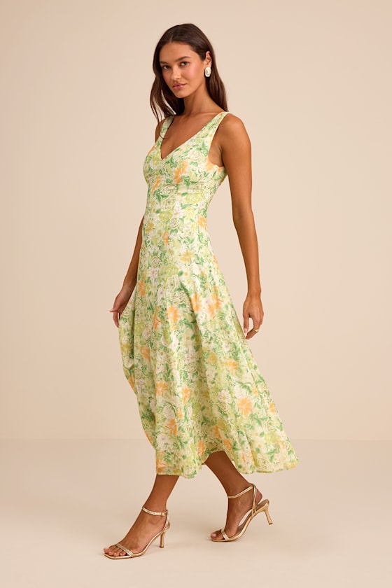 Your Only Darling Green Floral Print Sleeveless Midi Dress #Color_Green Floral Print