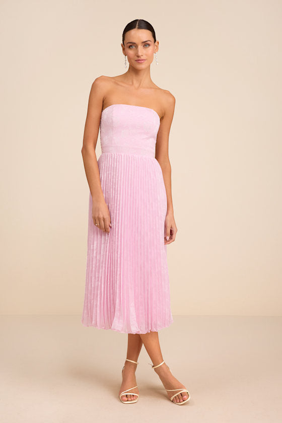 Perfectly Stunning Yellow Jacquard Strapless Midi Dress #Color_Light Pink