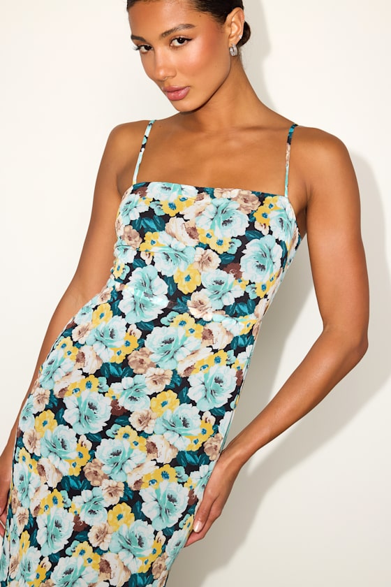 Sweetest Invite Black Sleeveless Midi Dress #Color_Blue Multi Floral