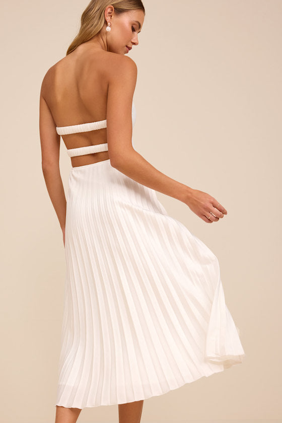 Irelyn White Satin Bustier Midi Dress #Color_White