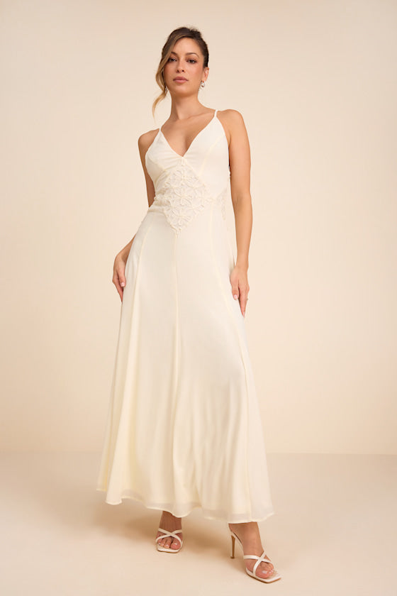 Samalia Ivory Sleeveless Applique Maxi Dress #Color_Ivory