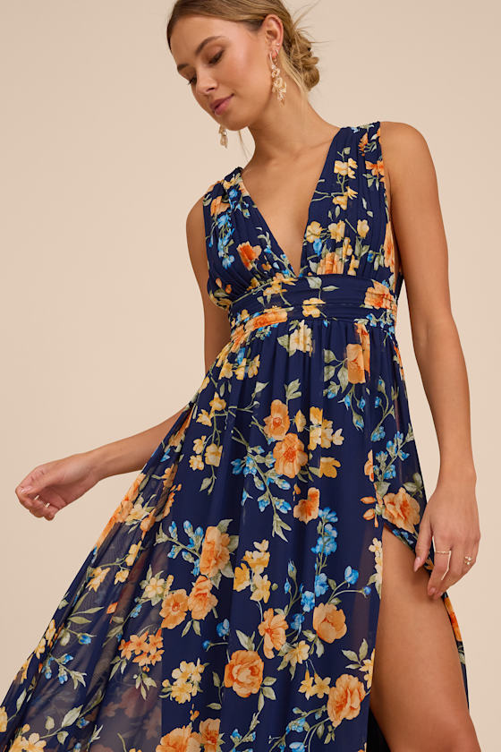 Heavenly Hues Sage Brush Maxi Dress #Color_Dark Blue Floral