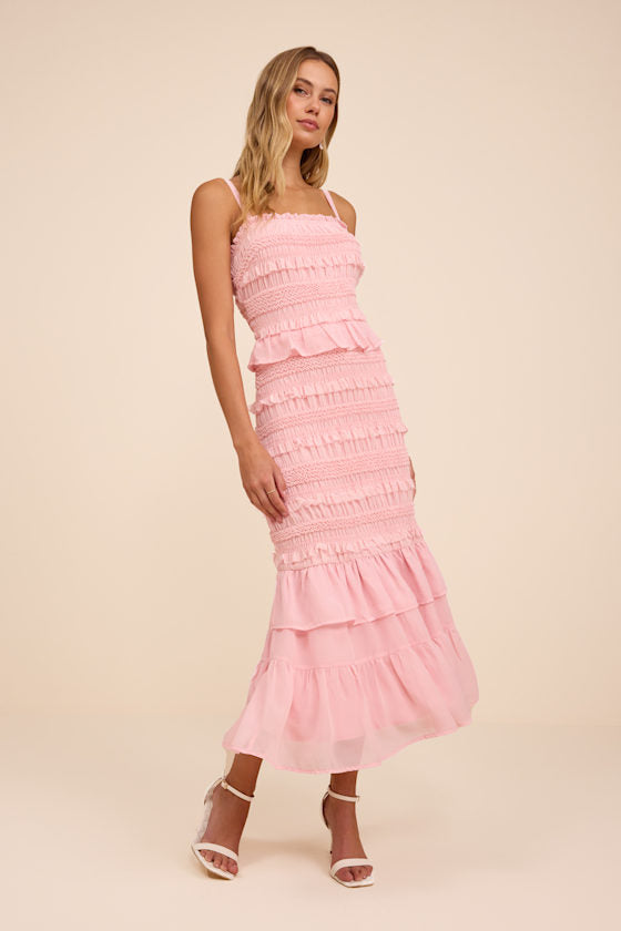 Harley Cream Smocked Ruffled Midi Dress
