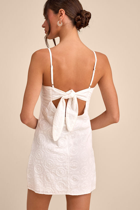 Canella White Embroidered Tie-Back Mini Dress #Color_White