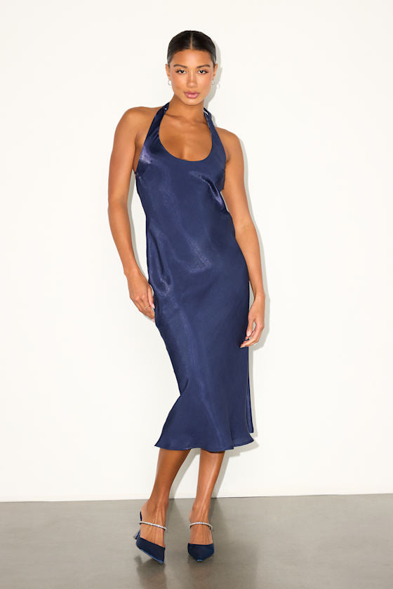 Olandria Ivory Halter Midi Slip Dress