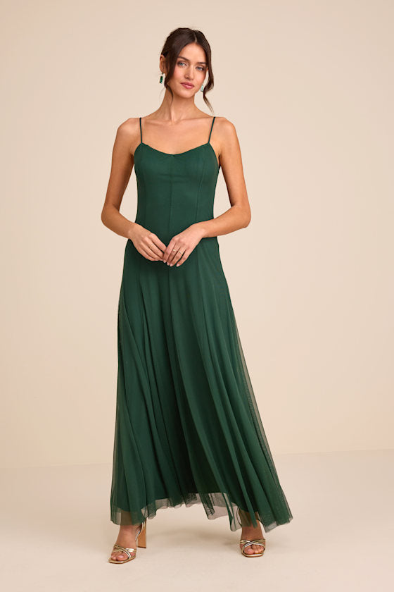 Atori Black Mesh Sleeveless Maxi Dress #Color_Dark Green