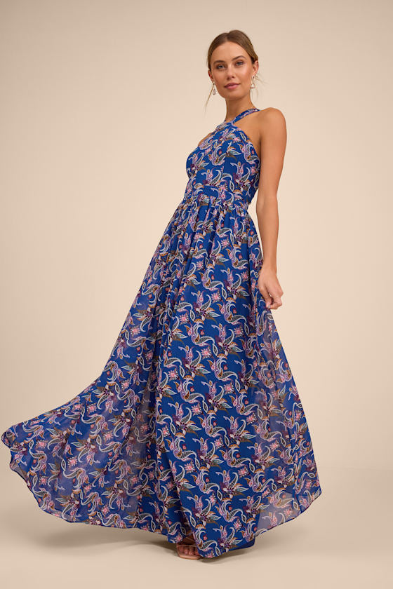 Lilja Blue Floral Print Maxi Dress #Color_Blue Floral Print