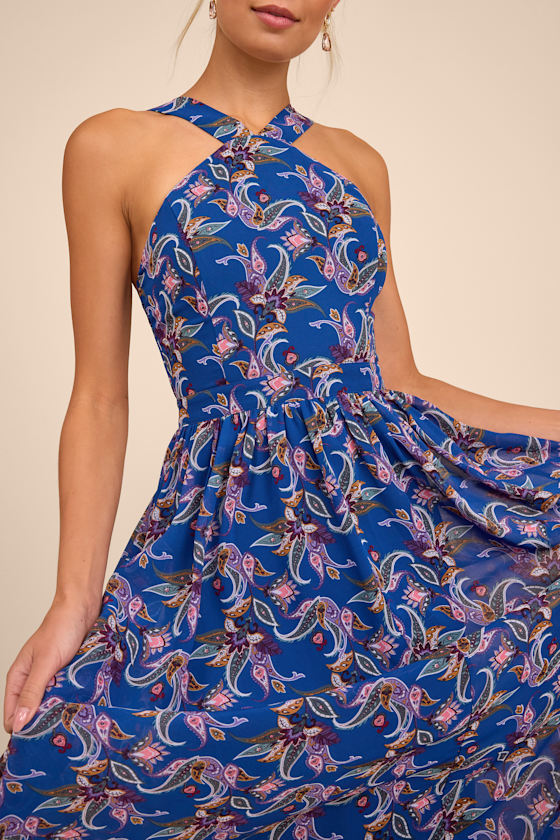 Lilja Blue Floral Print Maxi Dress #Color_Blue Floral Print
