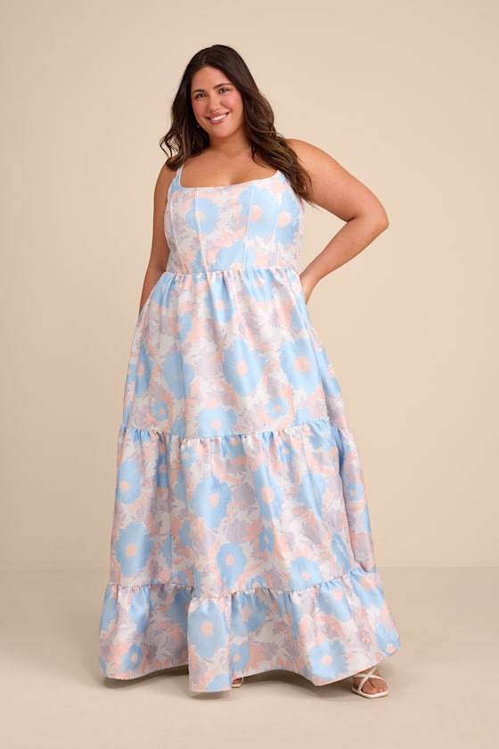 Avalie Cream Floral Tiered Bustier Maxi Dress #Color_Cream Floral