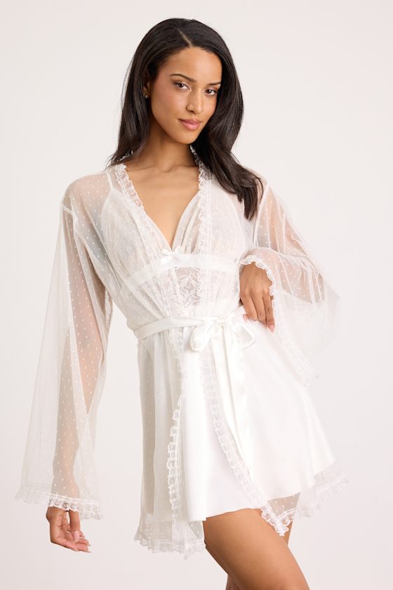 Ambrosia Ivory Sheer Mesh Short Robe #Color_Ivory
