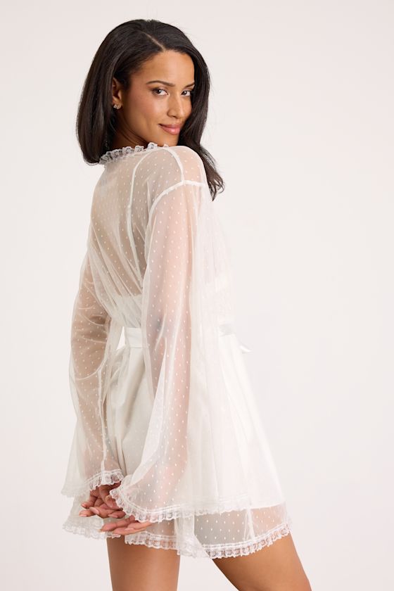 Ambrosia Ivory Sheer Mesh Short Robe #Color_Ivory
