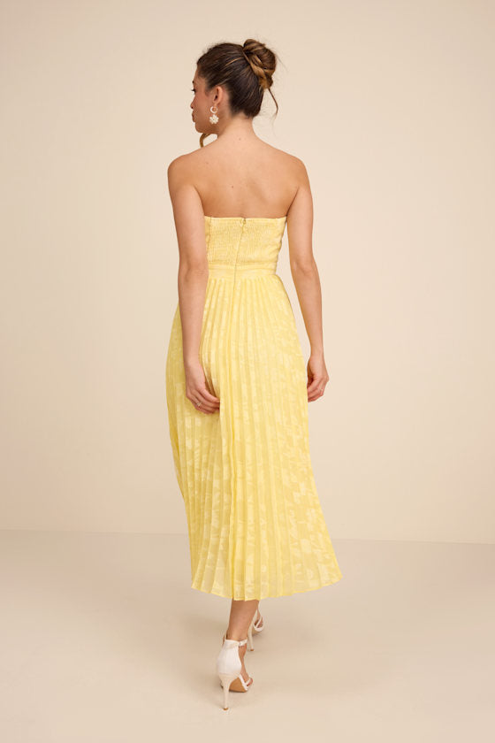 Perfectly Stunning Ivory Jacquard Strapless Midi Dress