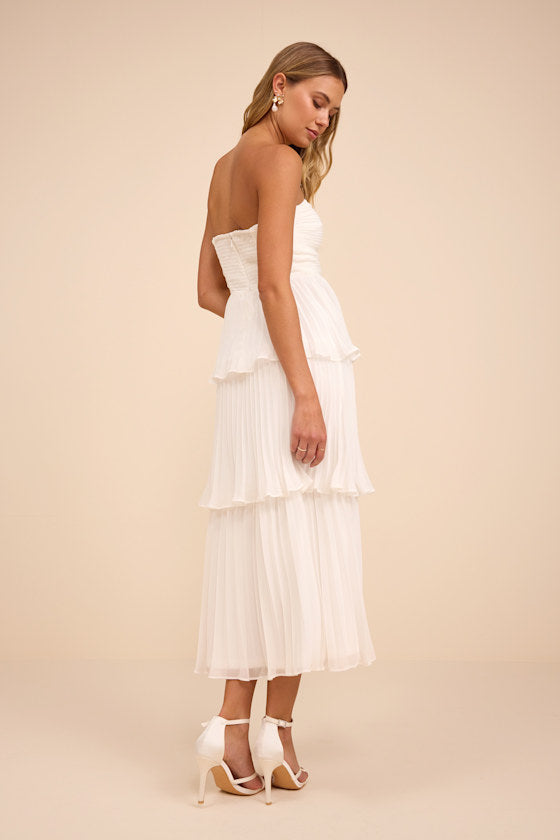 Seriously Sensational Light Blue Strapless Tiered Midi Dress