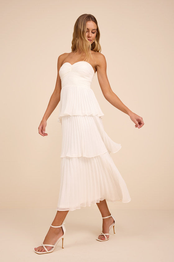 Seriously Sensational Light Blue Strapless Tiered Midi Dress