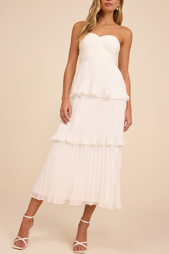 Seriously Sensational Light Blue Strapless Tiered Midi Dress #Color_White