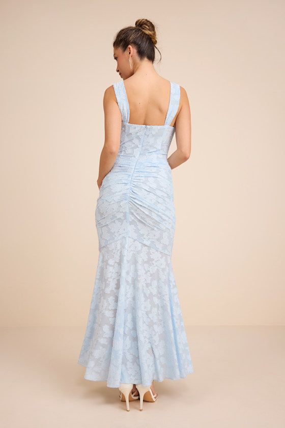 Celeste Yellow Floral Burnout Bustier Maxi Dress