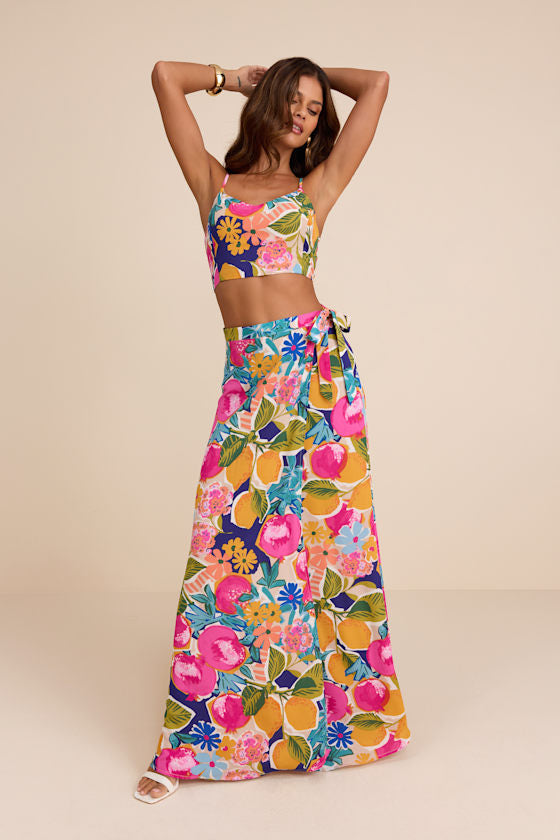 Bloom With a View Pink Floral Print Two-Piece Maxi Dress #Color_Pink Floral