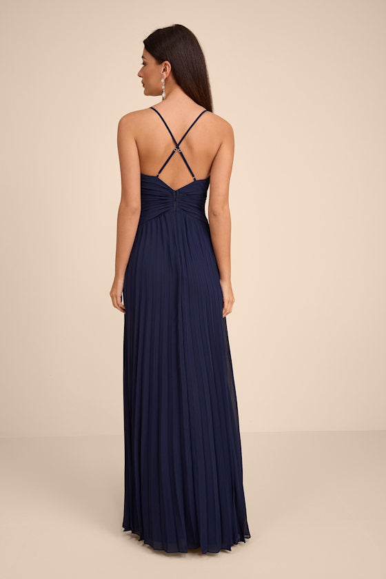 Corella Light Pink Pleated Backless Maxi Dress
