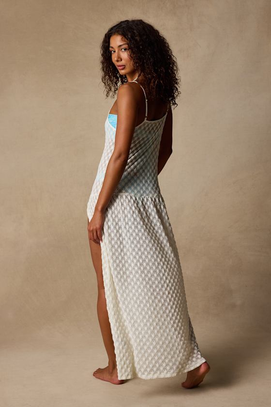 Gigi White Lace Slip Maxi Swim-Coverup Dress
