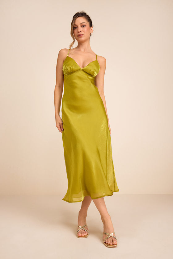 Alaia Chartreuse Satin Backless Midi Dress #Color_Chartreuse