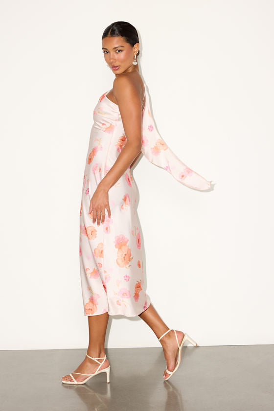 Naima White Satin One-Shoulder Midi Dress