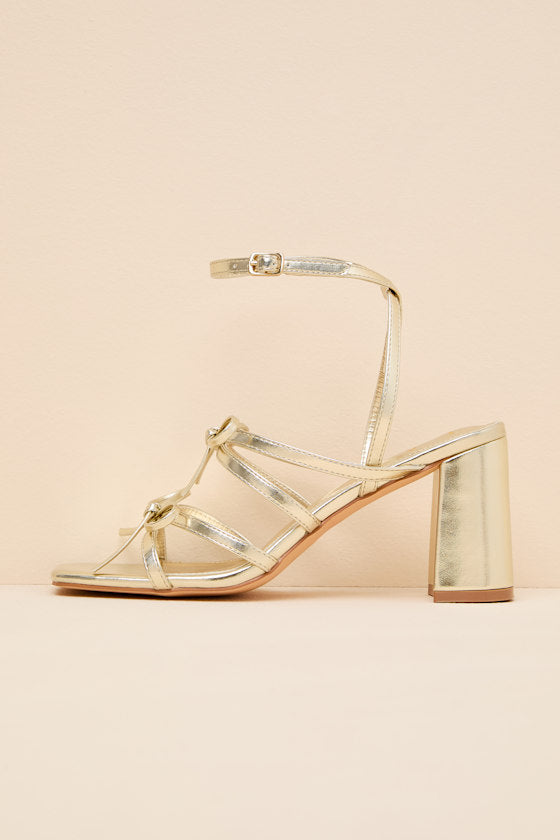 Jennie Gold Strappy Bow High Heel Sandals
