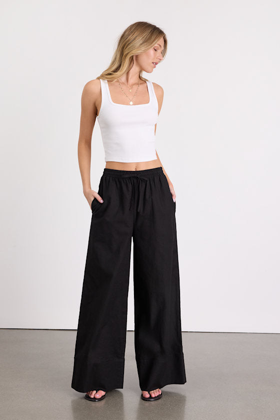 Brisa White Cuffed Wide-Leg Pants
