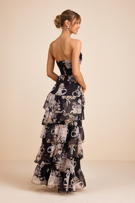 Niyati Blush Floral Strapless Tiered Maxi Dress