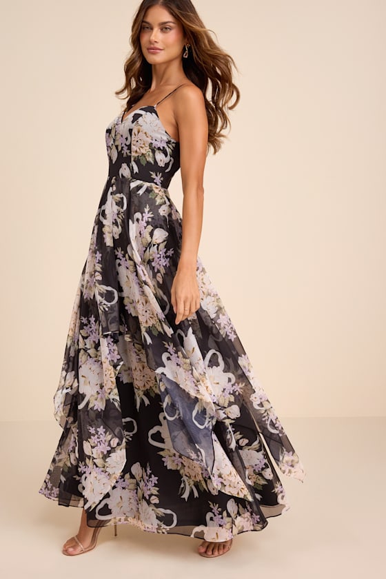 Breigh Black Floral Sleeveless Maxi Dress #Color_Black Floral
