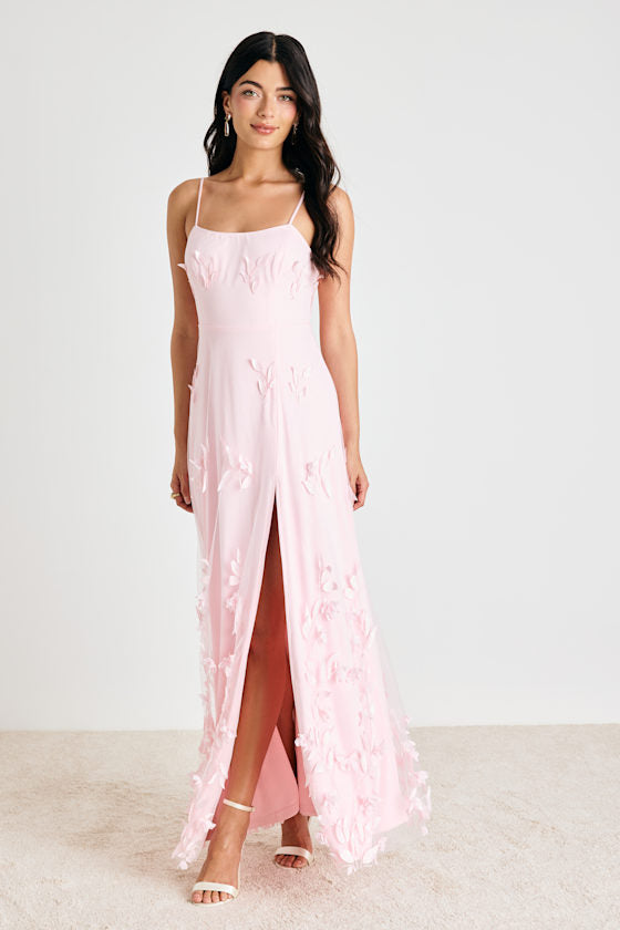Abundant Charm Navy Blue 3D Floral Applique Maxi Dress