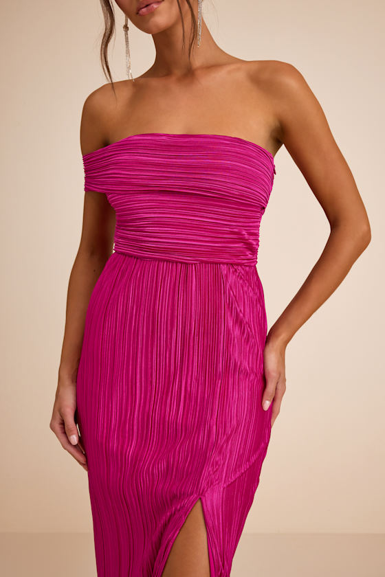 Poised Performance Blue Plisse One-Shoulder Maxi Dress