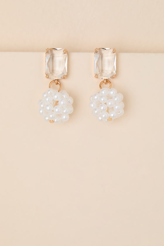 Riesa White Pearl Rhinestone Drop Earrings