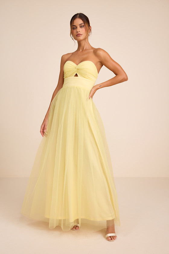 Lyssa Pale Yellow Tulle Strapless Cutout Maxi Dress #Color_Light Yellow